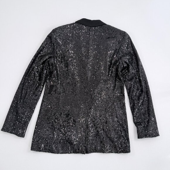 LK Bennett London Black Sequin Open Front Jacket with Satin Collar - Picture 6 of 9